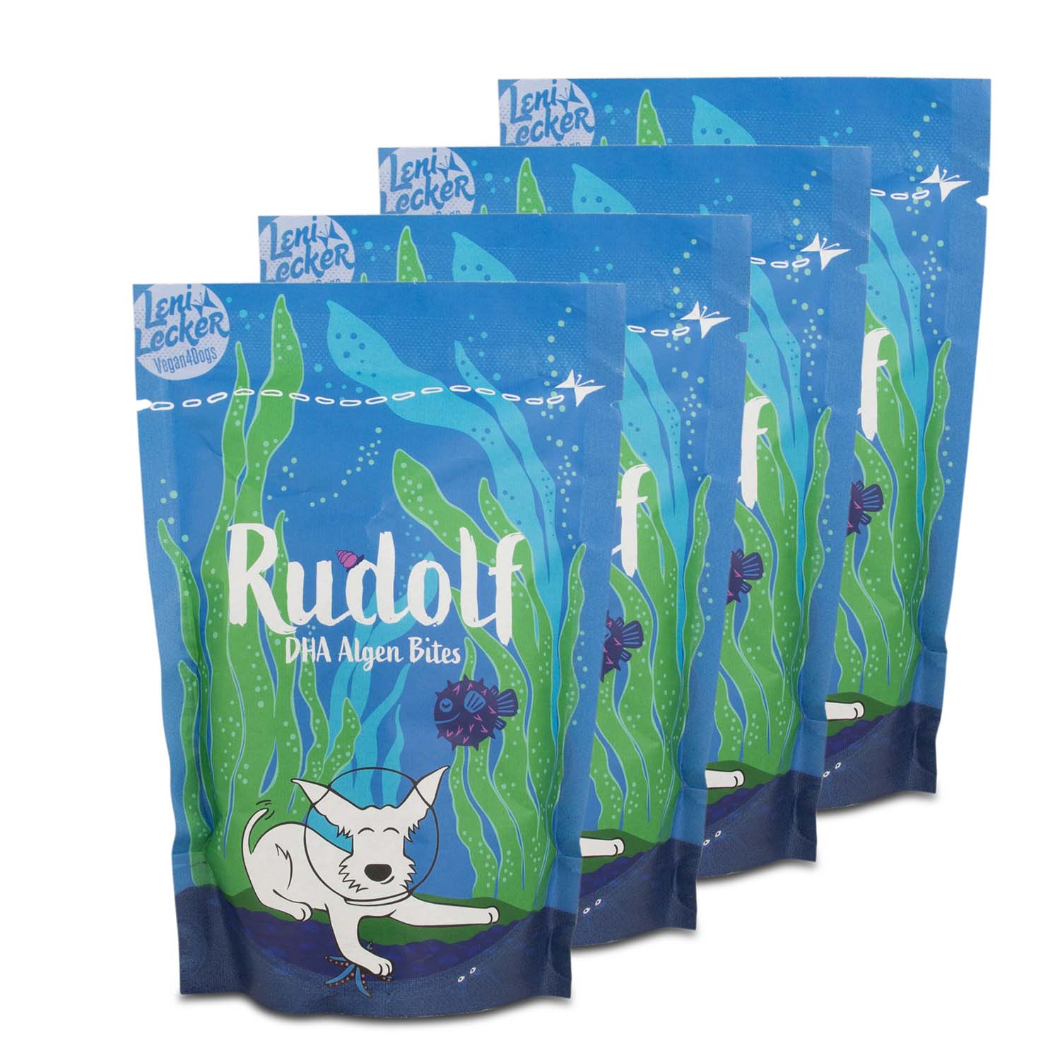 4er-Sparset Vegan4Dogs Rudolf DHA Algen Bites – der praktische Vorrat für eine lückenlose DHA-Versorgung deines Hundes.